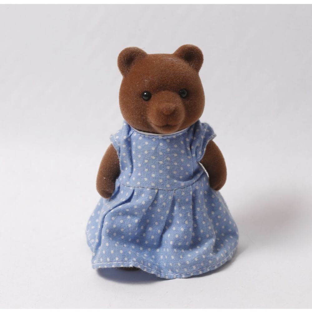 1980s Sylvanian Families Rose Timbertop Brown Bear Flocked Doll ~ 260812-WH 701